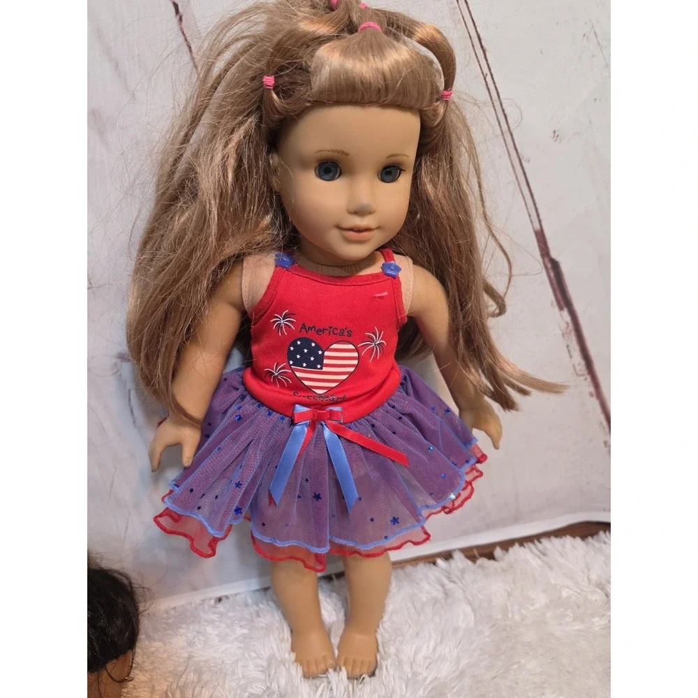 Lot of 2 American Girl Dolls 18 Inch Brunette Holiday Blonde Patriotic AS IS